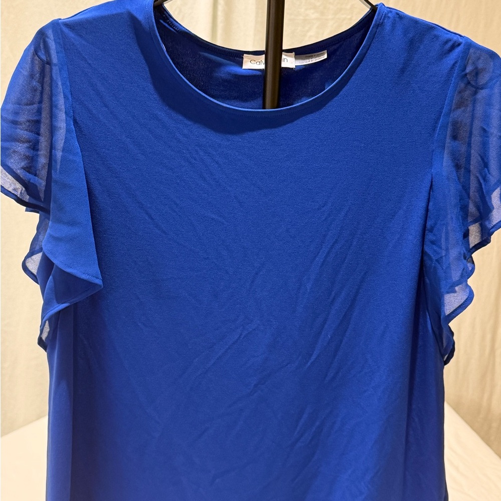 Calvin Klein Royal Blue Ruffle Sleeve Blouse
